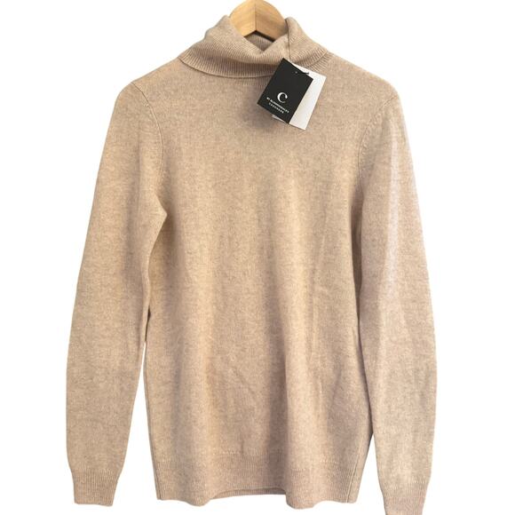 C by Bloomingdale’s 100% Cashmere Turtleneck Sweater Heather Oatmeal Small NWT - Picture 1 of 10